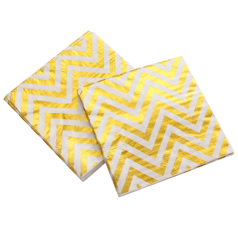 

Gold Foil Wave Happy Birthday Party Paper Napkins Decoration Kids Baby shower Napkins Decoupage Party Decor Just Married