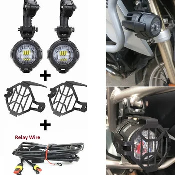 

Free Shipping Led Motor Fog Universal Motorcycle LED Auxiliary Fog Light Driving Lamp & Protect Guards Relay Wire For B MW Moto