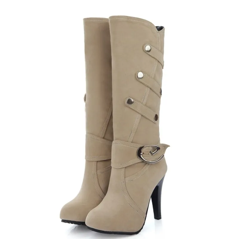 

chaussure femme Thin Heels 10cm hight heels woman casual shoes round toe platform boots Nubuck Leather ladies woman shoes
