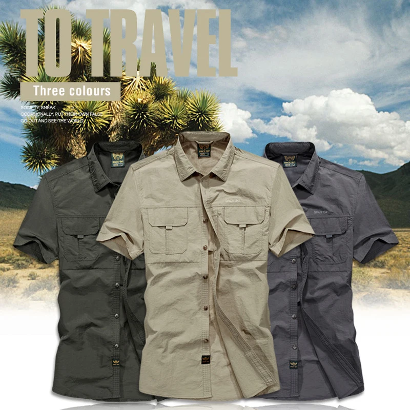 TRVLWEGO-camisa de secado rápido para hombre, camisa de manga corta táctica impermeable para senderismo al aire libre, caza de combate