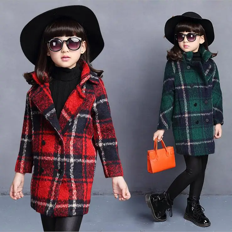ФОТО elegant girl overcoat jacket warm thick plaid trench jacket coat for 3-12yrs girls kids children outerwear Winter clothes hot