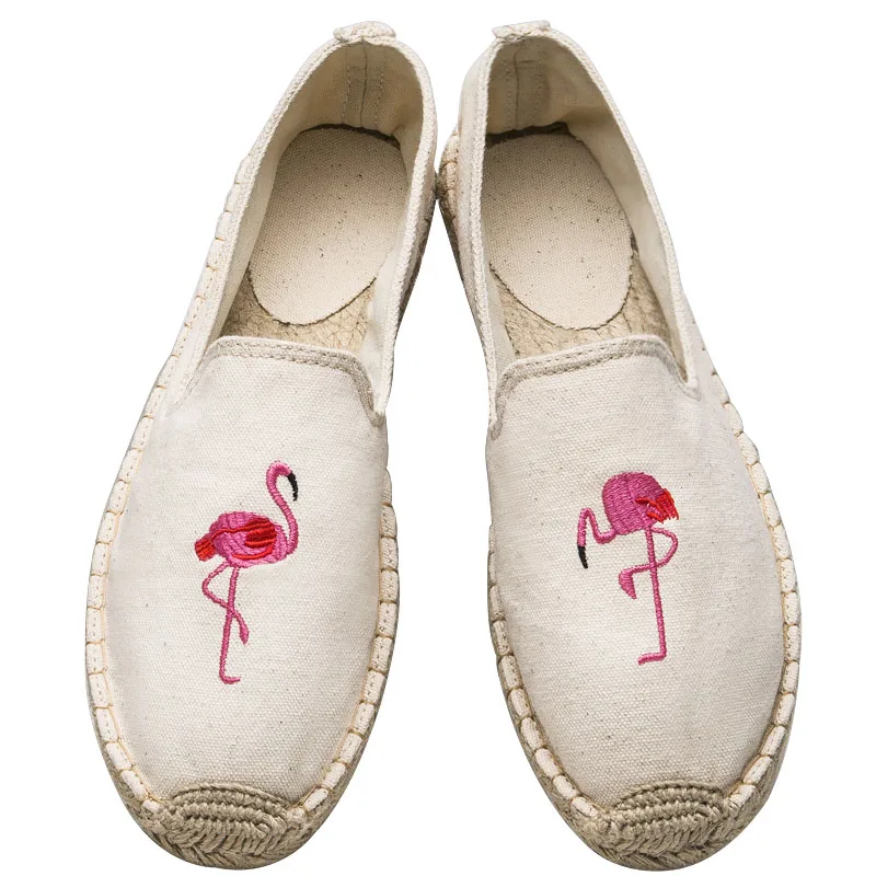 

2019 Women Flamingo Shoes Canvas Shoes Woman Causal Shoes Comfortable Slip On Fabric Flats Embroider Shoes Women