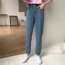 Женские джинсы femme nouveau Весна Осень Джинсы тонкие с высокой талией синие прямые шаровары женские джинсы корейские женские брюки