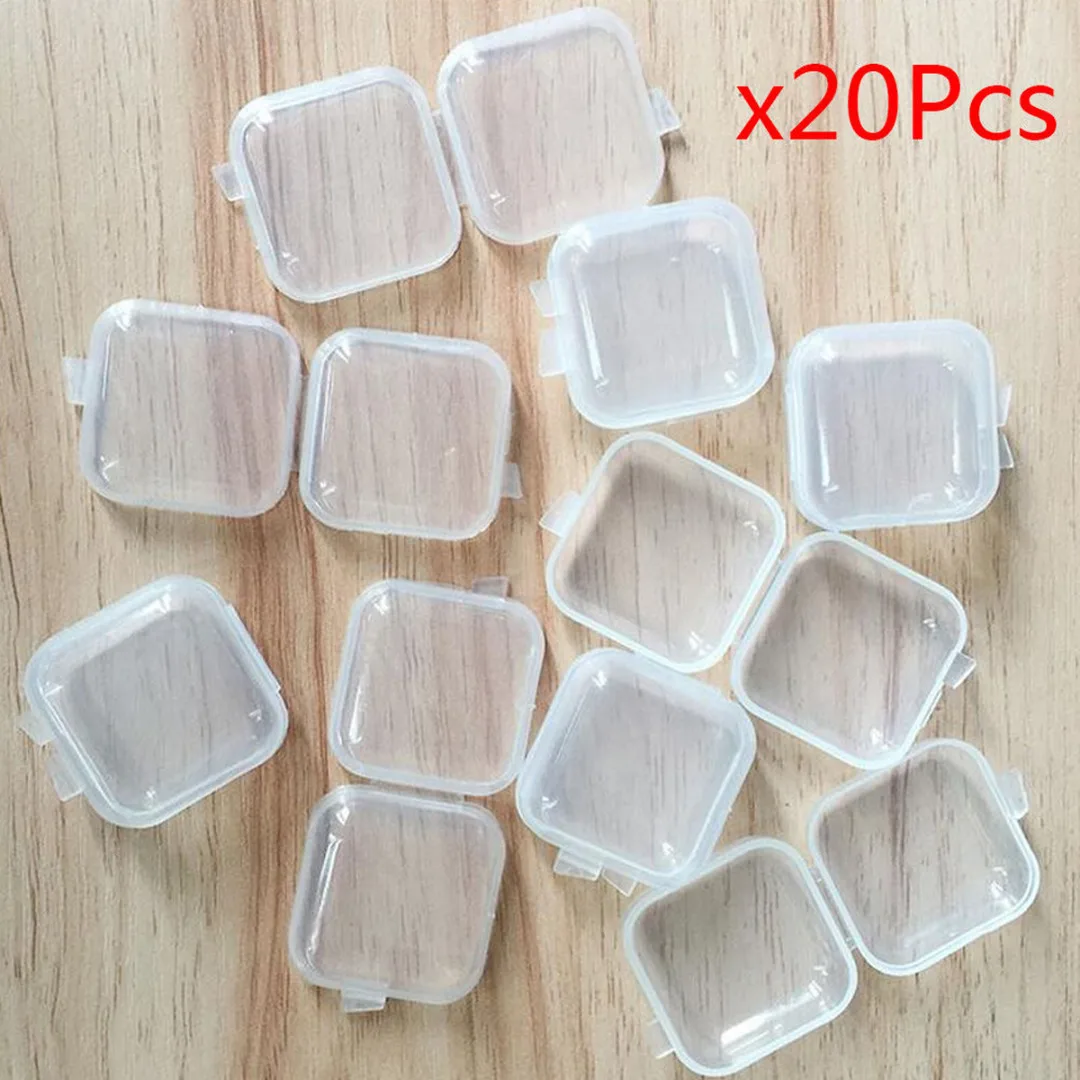 JX-LCLYL 10/20/50Pcs Mini Clear Plastic Small Box Hook Jewelry Earplugs Storage Container