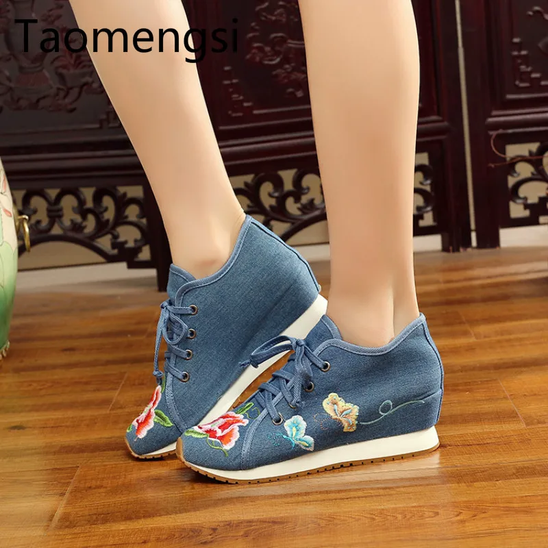 

Taomengsi new butterfly flutters sneakers the original flat embroidery cloth shoes folk square students for women's shoes