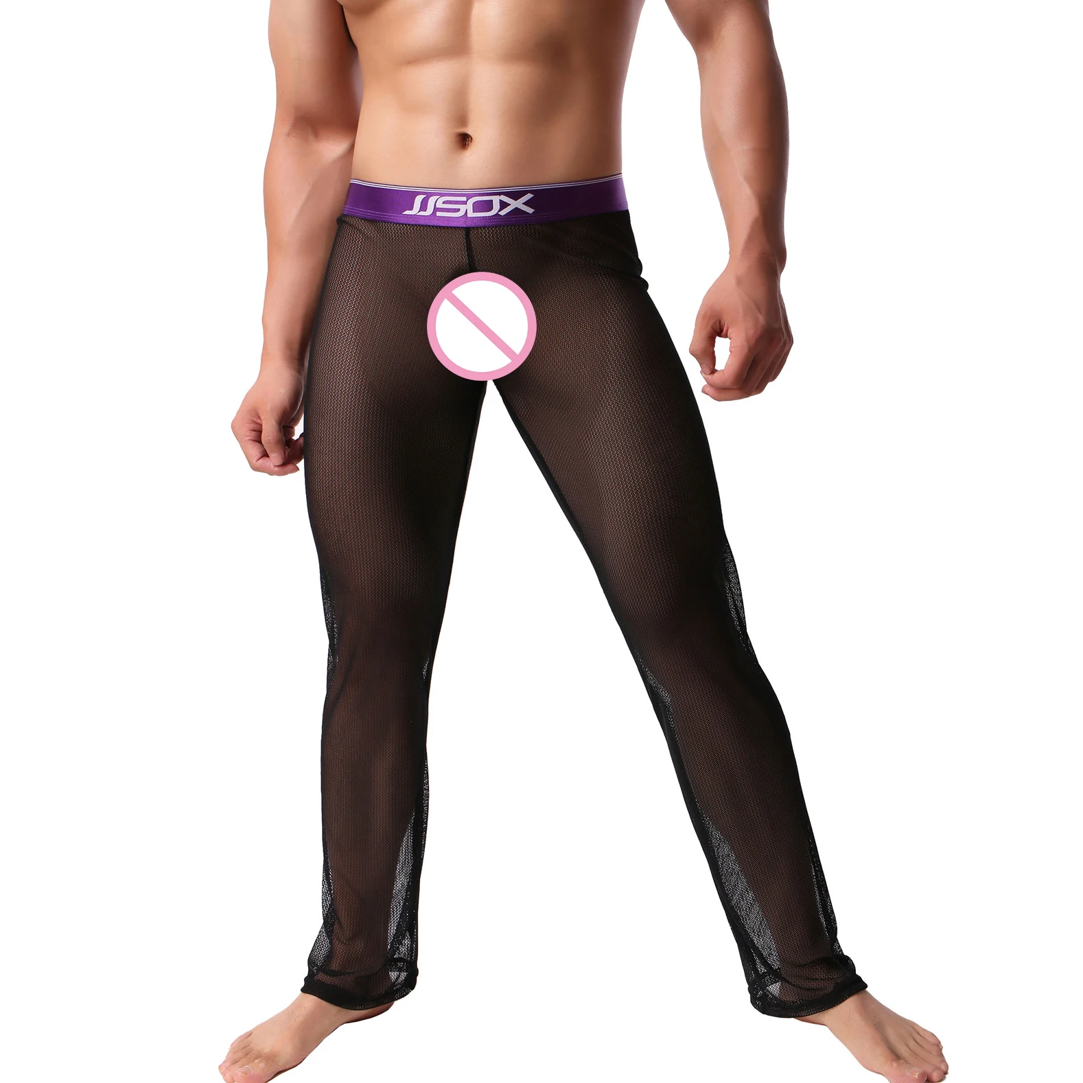 Новинка, сетчатые прозрачные длинные штаны, сексуальные мужские свободные черные штаны для отдыха, свободные облегающие штаны для фитнеса, пижама, танцевальные штаны, штаны, Гей Нижнее белье - Цвет: Purple