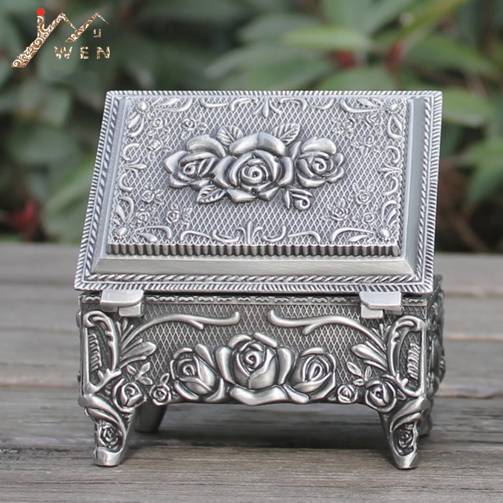 Zinc alloy jewelry box pewter plated rose design trinket box filming