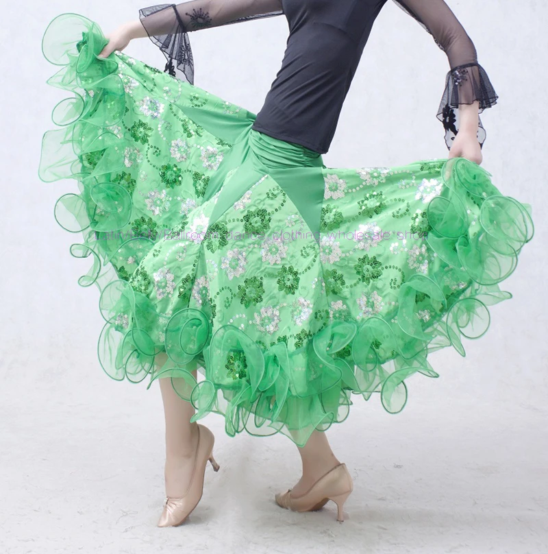 NEW! ice silk ballroom dance skirt women flowers embroidery long skirts