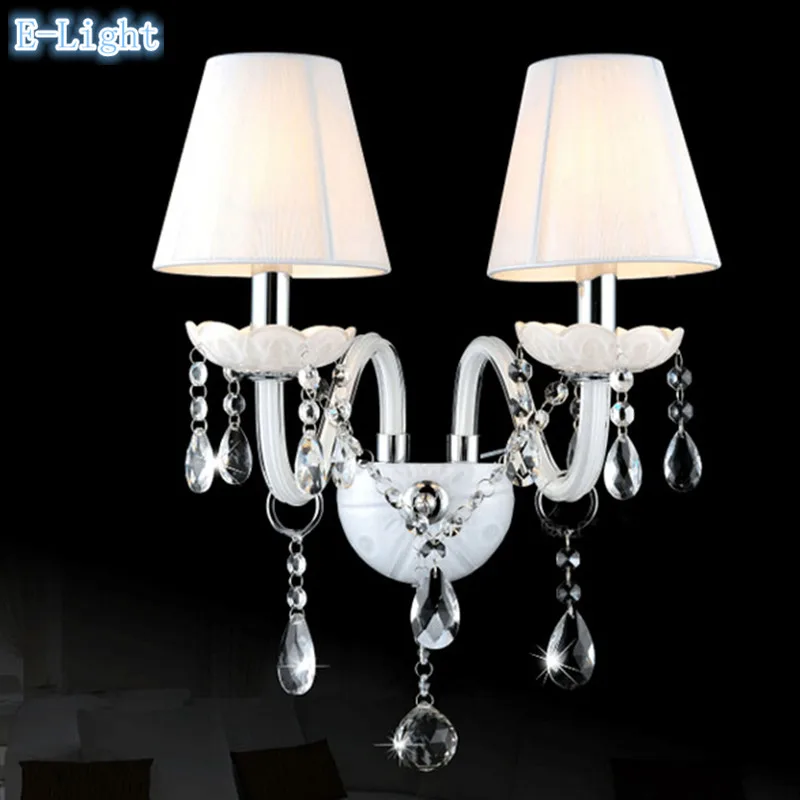 2 Shade Fashion White Wall Lamps Bedside Led Crystal Wall Lights Luxury Fabric Cover Lampshade ...