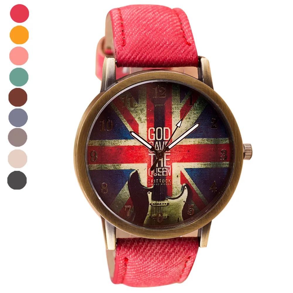

Fashion Casual Canvas watch men Pattern Leather Band Analog Quartz Wrist Watches women clock Ladies wrist watch #M