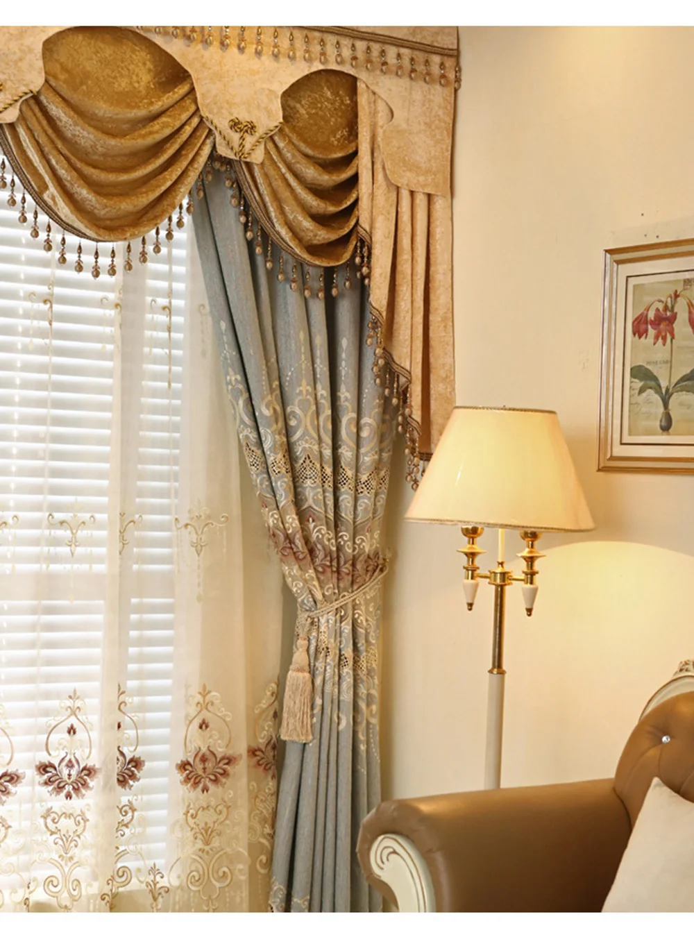 Роскошные европейские шенилловые водорастворимые шторы с вышивкой, затемненные шторы для спальни, гостиной, роскошные прозрачные готовые шторы, M037-40