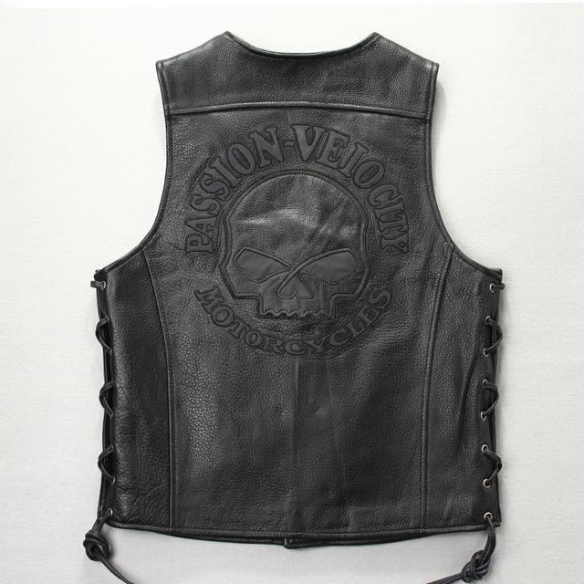 PASSION VELOCITY MOTORCYCLES SKULL GENUINE COW LEATHER VEST