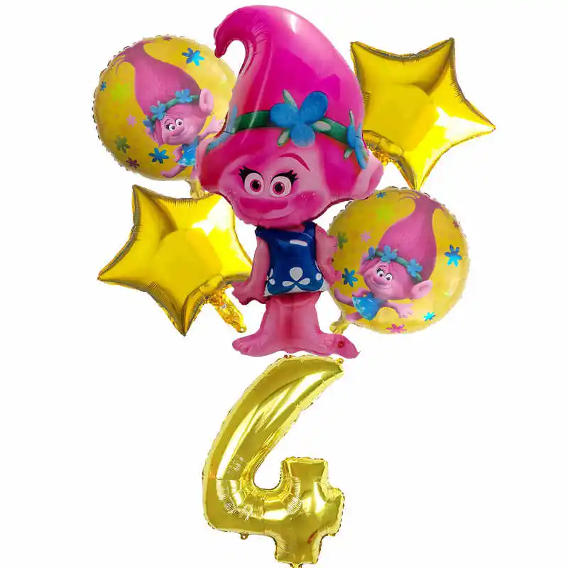

6pcs/lot Trolls Foil Balloons 30inch gold Number Helium Air Balloon Supplies Decoration Baby Birthday Party Children's Gift toys
