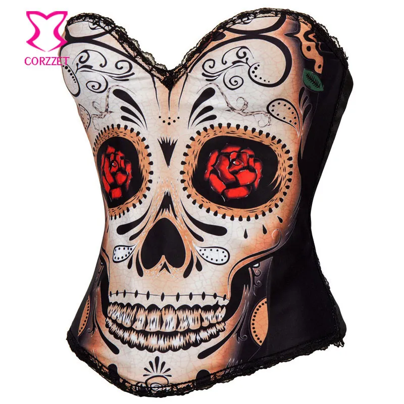 Женский корсет с принтом черепа лица и цветов|corset burlesque|corselet corsetsexy corselet |