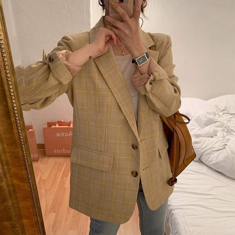 

New spring autumn women's suit Blazers jacket female loose casual wild plaid suit blazer dress Office lady coat blazer feminino