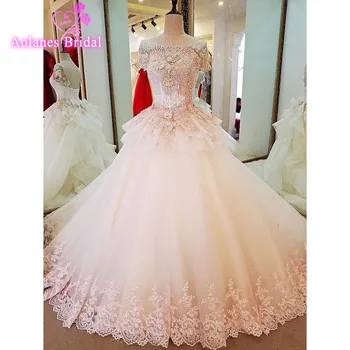 

AOLANES Sexy Ball Gown Lace Wedding Dress 2018 Romantic Robe De Mariage Vestido De Noiva Backless Bride Dresses Real Photos
