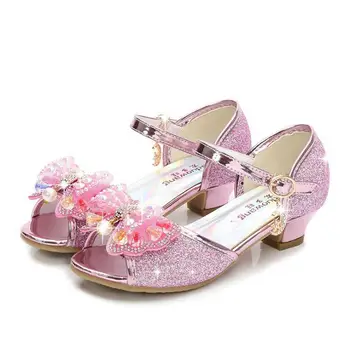 

Children Sandals For Girls High Heel Princess Sandals Fashion Kids Shoes Glitter Leather Butterfly Girls Party Dance Shoes