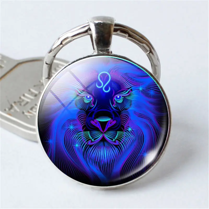 12 Zodiac Sign Keychain Sphere Astrology Crystal Key Rings Scorpio Leo Aries Constellation Birthday Gift for Women and Mens