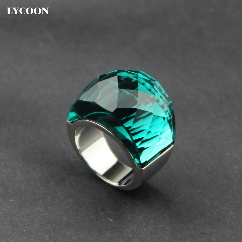 LYCOON высокое качество 316L нержавеющая сталь свадебные украшения большое кристаллическое кольцо прозрачные Австрийские зеленые кристаллические кольца для женщин