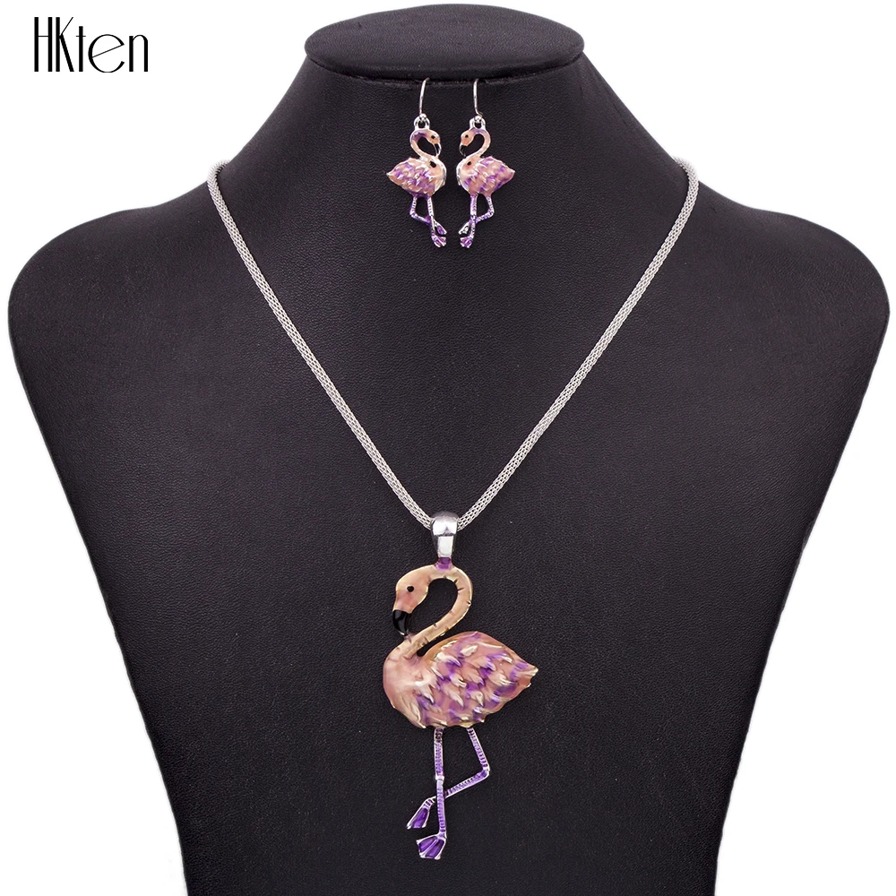 

MS1504433 Fashion Flamingo Jewelry Sets High Quality Necklace Earring Sets Bright Colors Wholesale Price Animal Necklace Earring