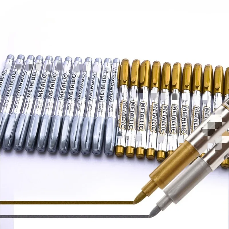 

12PCS DIY Sharpie Metal Waterproof Permanent Paint Marker Pens Gold And Silver 1.5mm Student Supplies Marker Craftwork Pen