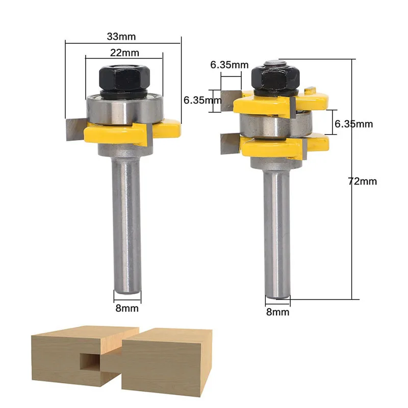 2 бит язык и барабанный фрезерный станок набор древесины фрезерный резак нож для настила-8 мм хвостовик