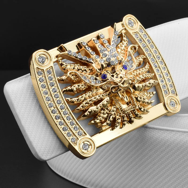 

Gold Smooth buckle belt designer belts men high quality riemen heren leder Cowskin Dragon zodiac off white ceinture homme