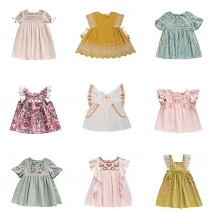 

2018 New Pre-sale April Baby Girls Embroidery Summer Dress Cotton Linen Girls Dress Boutique Baby Costume