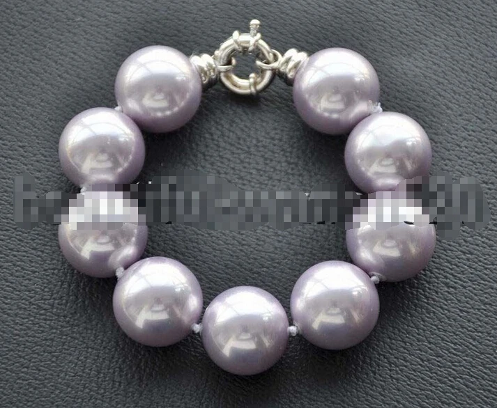 

Free shipping >>>>>>Z7321 20mm ROUND LAVENDER SOUTH SEA SHELL PEARL BRACELET 8INCH