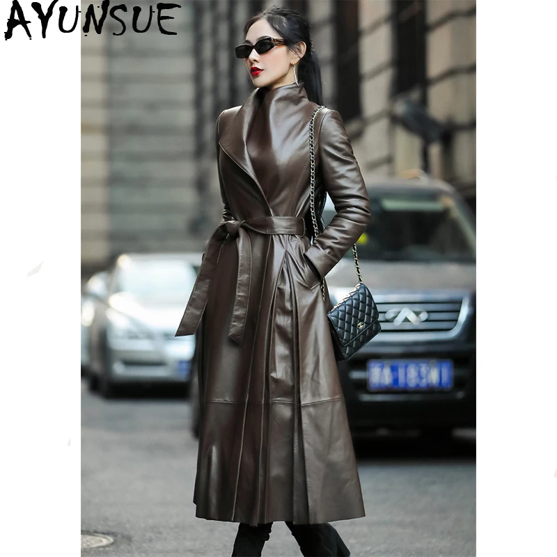 

AYUNSUE 100% Real Sheepskin Coat 2019 Autumn Winter Jacket Women Genuine Leather Jacket Long Trench Coats Chaqueta Mujer MY3714