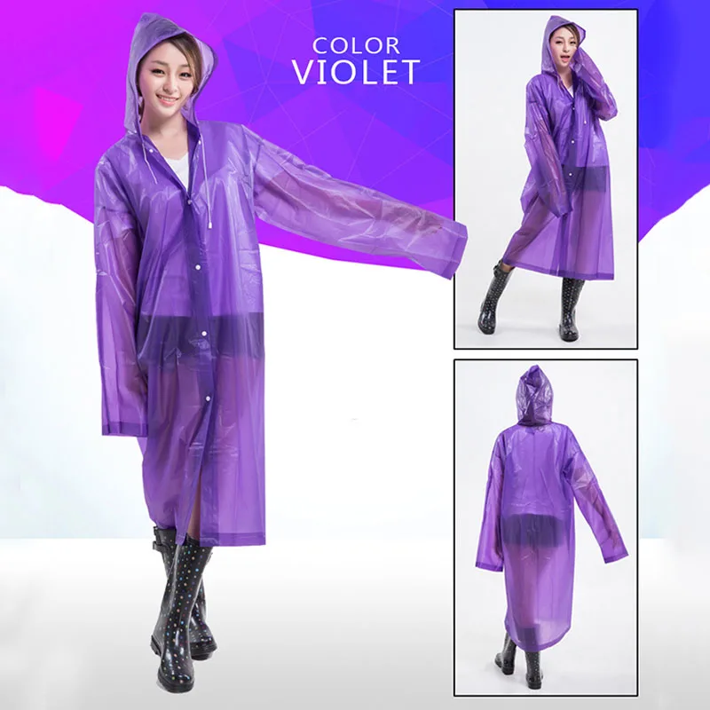 Прозрачный дождевик для женщин Модный водонепроницаемый дождевик пончо пальто многоразовые с кулиской капюшон Взрослый Длинный плащ Длинный - Цвет: Лиловый