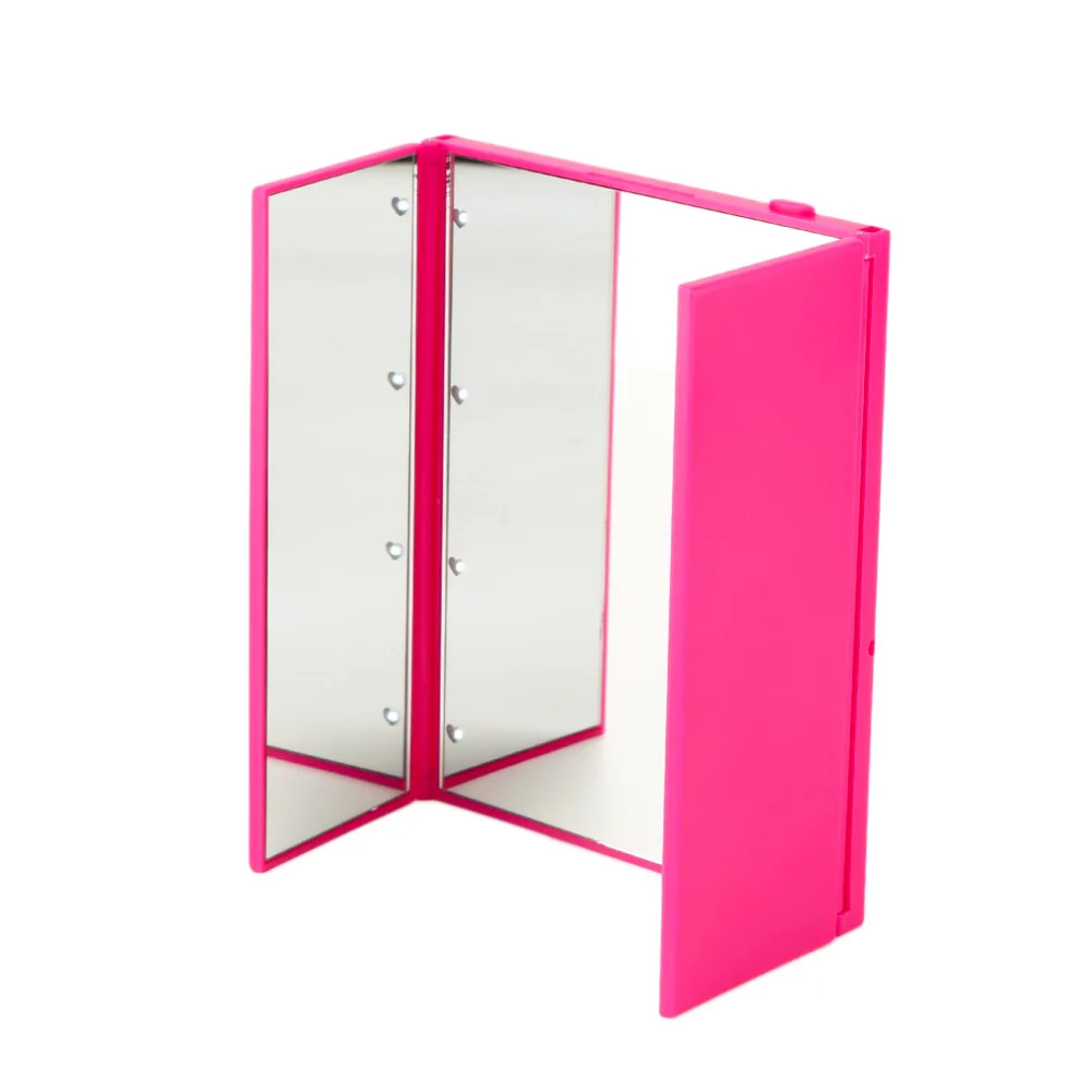 Tri Fold Adjustable Led Lighted Travel Mirror Protable Ultra Thin 8 LEDs Touch Screen Make up