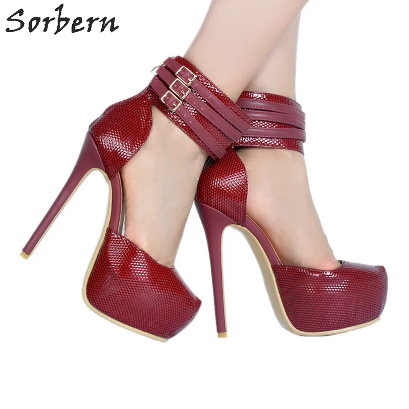 

Sorbern Sexy Red Ankle Strap Women Pump Shoes Ladies High Heels Woman Platform Shoe Sexy Heel Shoe Diy Colors Spike Heels