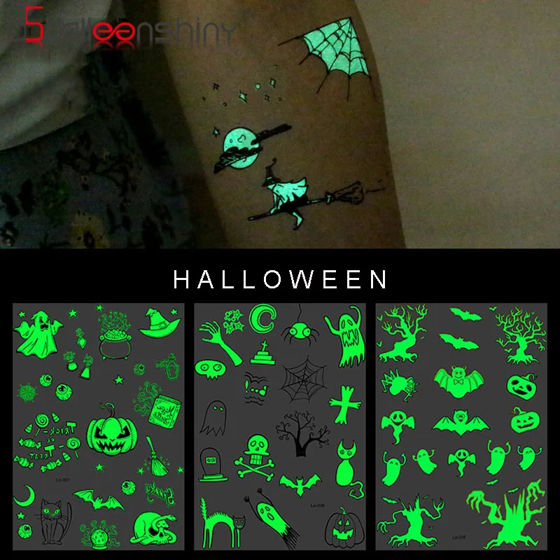 

Balleenshiny New Original Halloween Luminous Tattoo Stickers Kids Toy Green Waterproof Disposable Funny Elements Tattoo Stickers