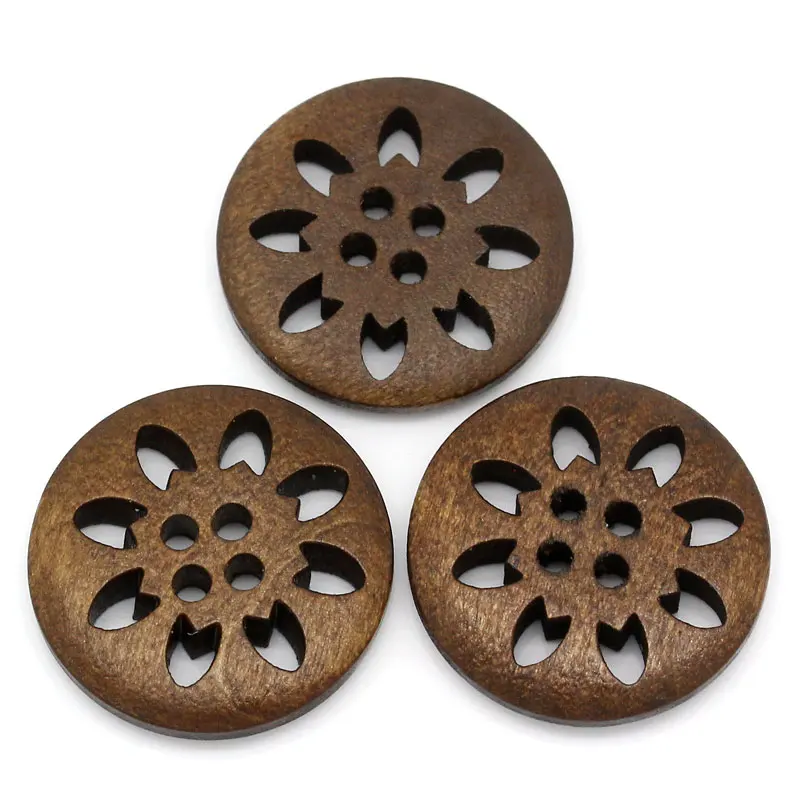 DoreenBeads деревянные пуговицы для шитья скрапбукинга круглые коричневые 4 отверстия Снежинка узор 25,0 мм(") x 25,0 мм(1"), 5 шт. новинка