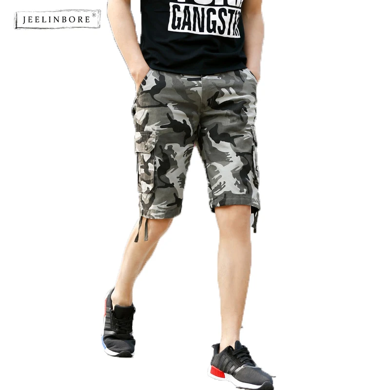 JEELINBORE новые летние модные шорты карго Для мужчин Slim Fit камуфляж карманы Рубашки
