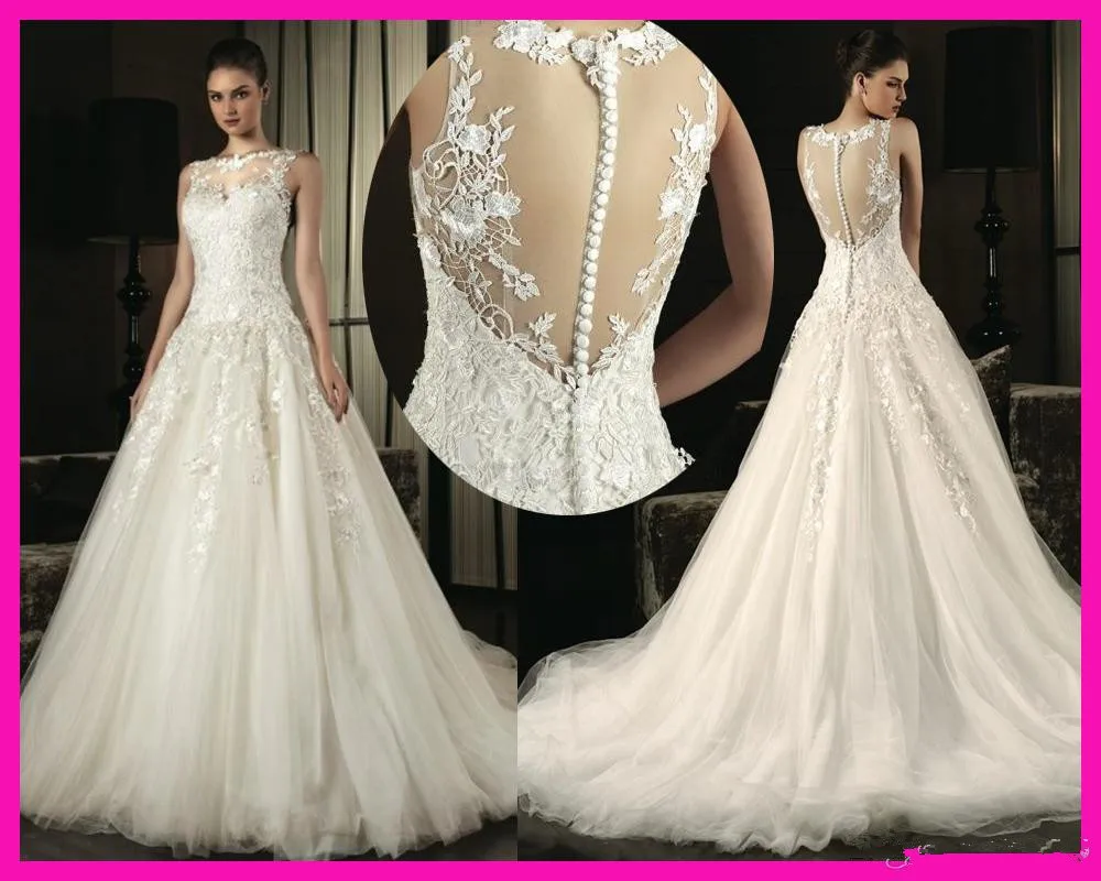 Diseñadores Escote Vestidos de Novia Botones En La Espalda vestido de