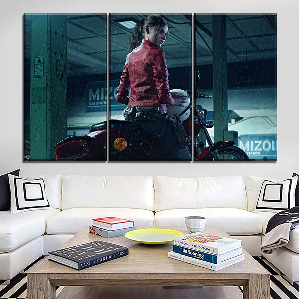 

Modern Wall Decorative Game Poster Canvas Art HD Print Painting 3 Pieces Resident Evil 2 Motorcycle Girl Picture Home Decorative
