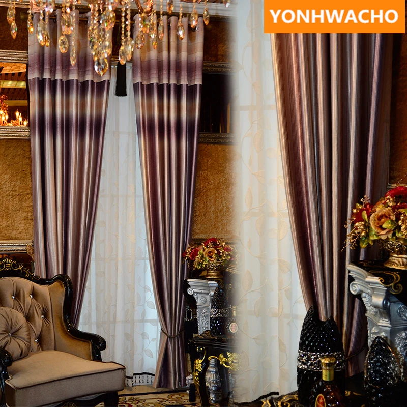 

Custom curtains Multicolor Striped Living Room European Simple Modern Floor Window cloth blackout curtain tulle drape panel B238