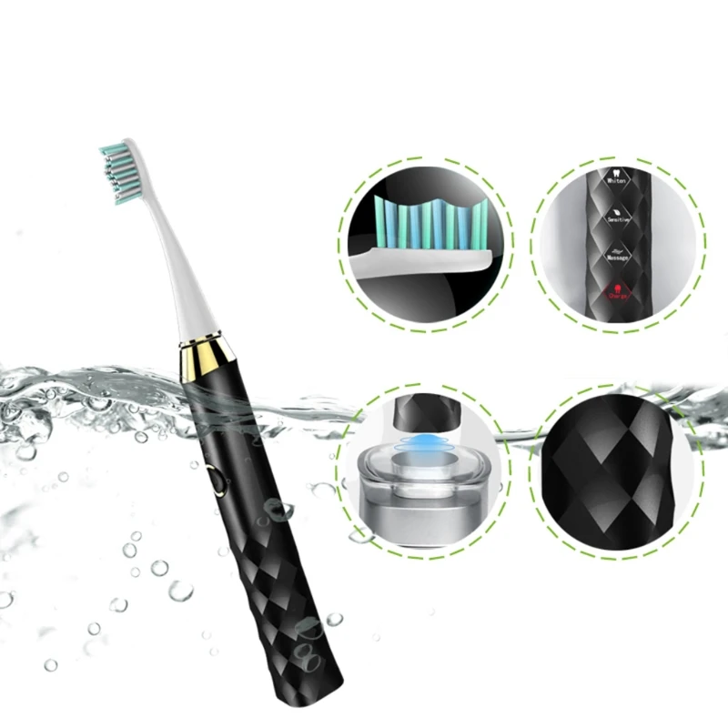 Сиго 3 шт. Brushhead + 1 шт. ручка платные акустические волны Электрический Водонепроницаемый Зубная щётка массаж зубы Алмаз Чистый зубная щетка