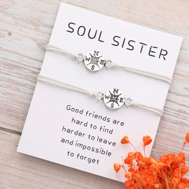 Лучший друг, подарки для нее, дальние отношения, дружба, компас, браслет для него, персонализированный браслет для пары - Окраска металла: Grey