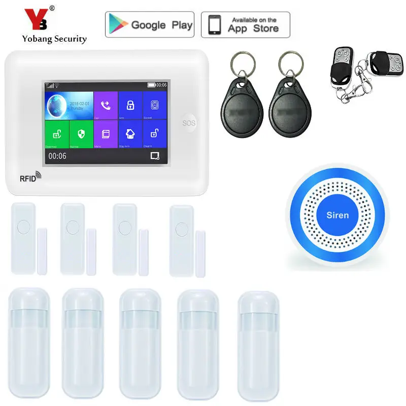 

Yobang Security WIFI GSM Home Security Alarm System IOS/Android App Control Touch Screen Burglar Alarm Sensor Detector