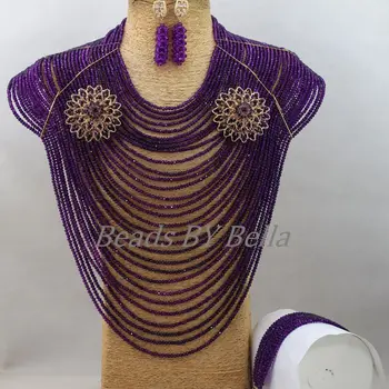 

30 Layers Chunky Nigerian Wedding Jewelry Big Full Beads Women Costume Purple African Bridal Jewelry Sets Free Shipping ABK598