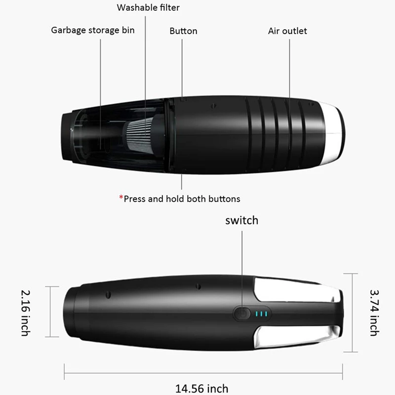 Handheld Vacuum Cleaner Cordless,7Kpa Rechargeable Hand Vac Cordless Car Vacuum Cleaner Lightweight Portable Vacuum Wet Dry Fo