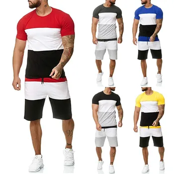 

Casual Men's Set Summer Short Sleeve Sports Set Stitched Polyester Set Round Collar 2 Piece Outfit Y603