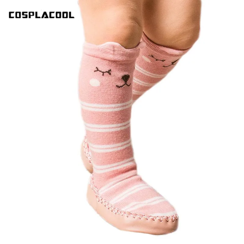 [COSPLACOOL] Genou Haute toddle bébé chaussures chaussettes Enfant Infantile Chaussettes Bébé Cadeau Enfants Plancher Intérieur Chaussettes Semelle En Cuir Non-Slip Meias