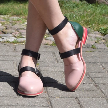 

Genuine sheepskin Leather brogue yinzo lady flats Sandals shoes vintage handmade oxford shoes for women blue white 2020 summer