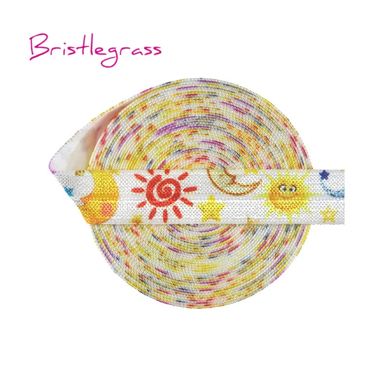 BRISTLEGRASS,, 50 ярдов, 5/8 дюйма, 15 мм, солнце, луна, звезда, принт, Складывающийся над эластичным врагом, спандекс, атласная лента, платье с повязкой, швейная отделка