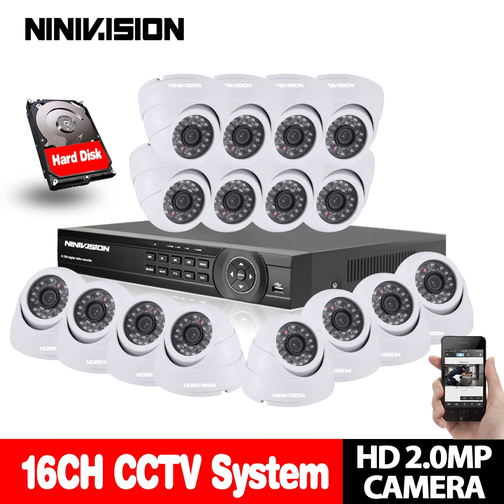 Dome 16CH CCTV System 1080P DVR Kits HDMI HD White 3000TVL indoor IR