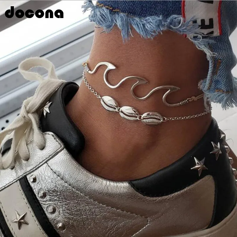 

Docona Bohemian Conch Wave Pendant Anklets for Women Metal Surfer Conch Layered Anklet Bracelet Boho Foot Jewelry Pulseras 6478